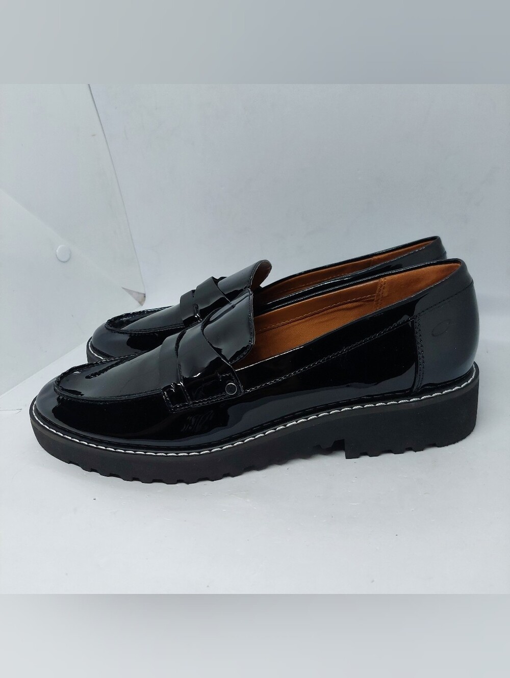 Franco Sarto Cassandra Glossy Low Platform Penny Loafers Black Womens Size 8M